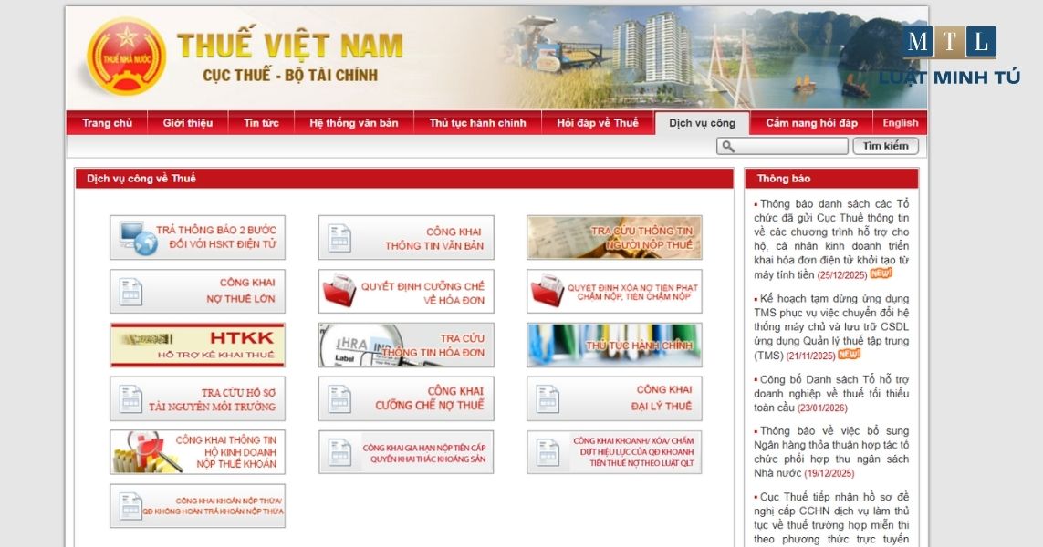 nộp thuế đất thổ cư trực tuyến qua Tổng cục Thuế