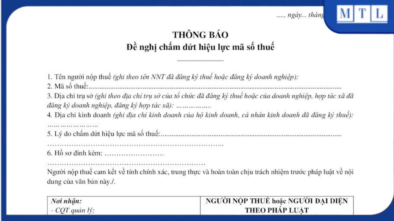 Văn Bản Đề Nghị Đóng Mã Số Thuế - Mẫu Số 24/ĐK-TCT