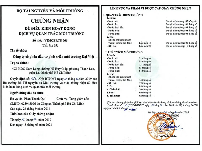 Hồ sơ cấp giấy phép môi trường
