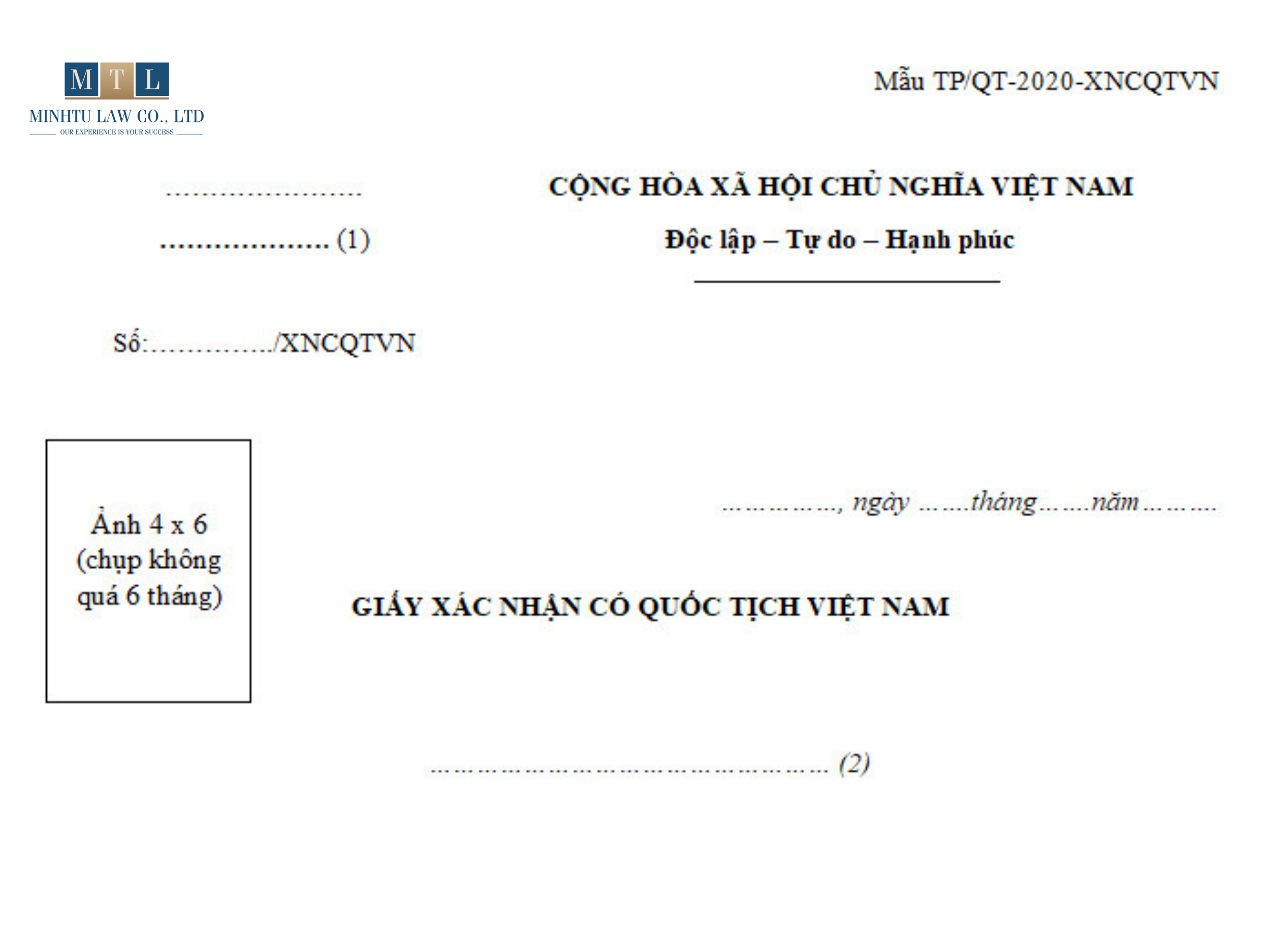 Mẫu Giấy xác nhận có quốc tịch Việt Nam mới nhất 2024