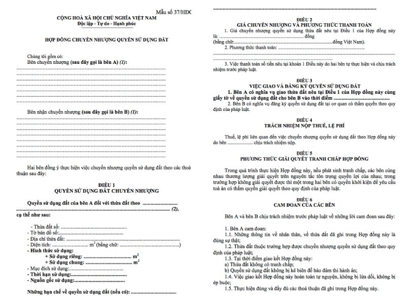 Quy định về hợp đồng chuyển nhượng quyền sử dụng đất