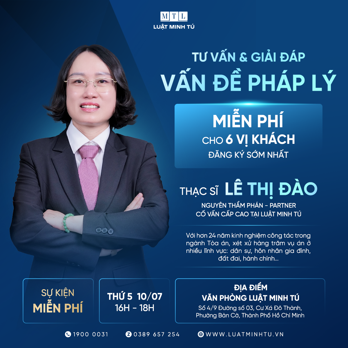 Chương trình tư vấn pháp lý miễn phí cùng Thạc sĩ Luật Lê Thị Đào