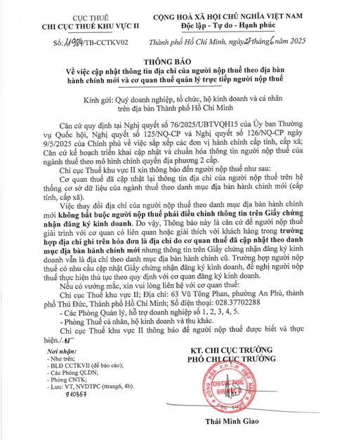 Thông báo chính thức từ cơ quan thuế về giấy đăng ký kinh doanh
