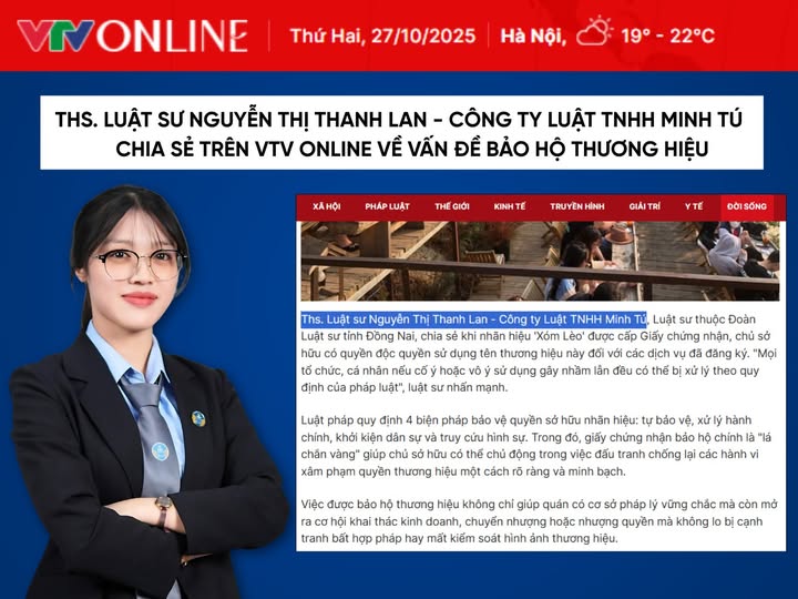 Luật Minh Tú chia sẻ trên kênh VTV Online về chủ đề Bảo hộ thương hiệu