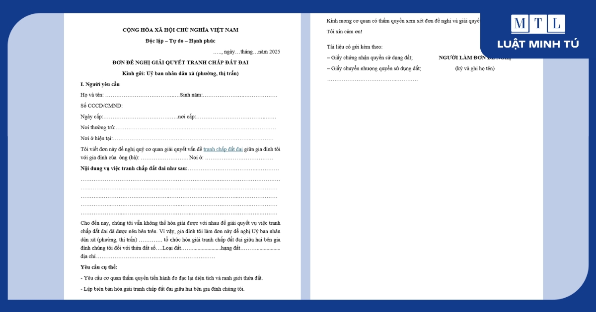 Mẫu đơn tranh chấp đất đai gửi UBND xã mới và chuẩn 2025