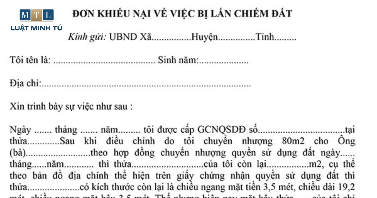 mẫu đơn khiếu nại đất đai